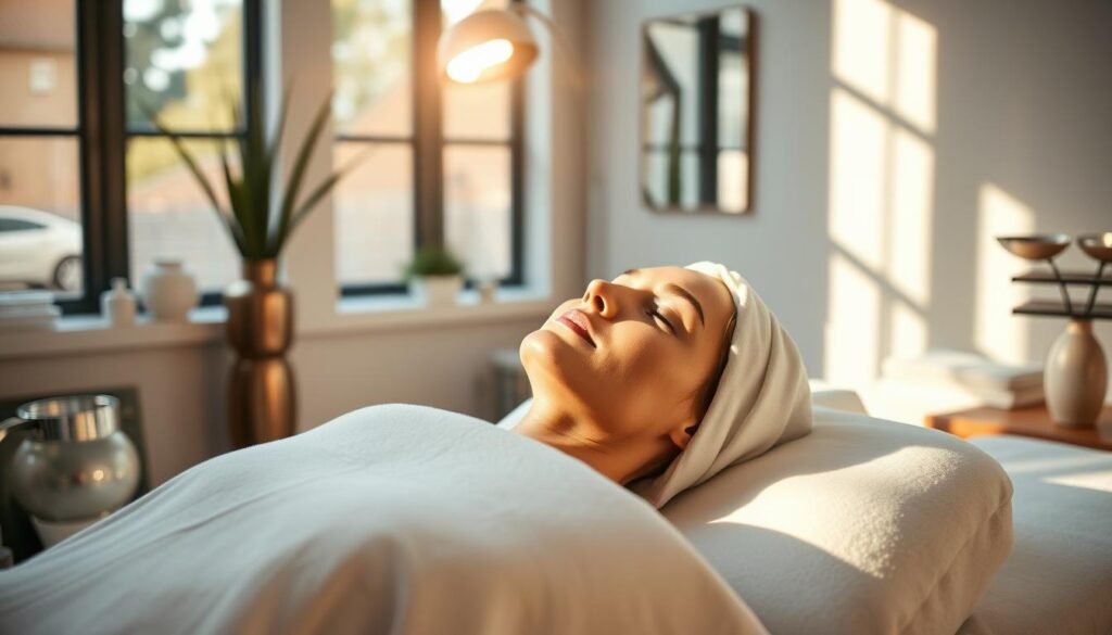 Luxury facial Silverlake, a luminous sanctuary nestled in the heart of the vibrant Silverlake neighborhood. Capture the serene ambiance of the Capri Med Spa, where natural light filters through large windows, casting a warm glow upon the expertly designed space. Envision the client reclining on a plush treatment table, their skin radiating with a healthy, rejuvenated glow after a customized brightening facial. Soft, diffused lighting accentuates the serene atmosphere, while the carefully curated decor evokes a sense of refined elegance. Convey the tranquil, pampering experience that awaits those seeking to unveil a luminous complexion at Capri Med Spa.