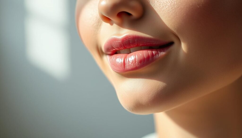 Thoughtful close-up portrait of a client's lips, softly illuminated in natural light. Delicate blushed hue to the skin, enhancing the natural pout. Subtle sheen from a nourishing lip treatment, applied with precision by the skilled aestheticians at Capri Med Spa. Smooth, supple texture with a healthy, hydrated appearance. Ambient studio setting, with a clean, minimalist background that allows the focus to remain on the subject's captivating smile. Thoughtful close-up portrait of a client's lips, softly illuminated in natural light. Delicate blushed hue to the skin, enhancing the natural pout. Subtle sheen from a nourishing lip treatment, applied with precision by the skilled aestheticians at Capri Med Spa. Smooth, supple texture with a healthy, hydrated appearance. Ambient studio setting, with a clean, minimalist background that allows the focus to remain on the subject's captivating smile.