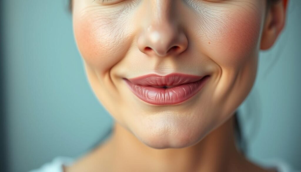 A close-up portrait of a woman's face, showcasing the rejuvenating effects of cheek fillers. The skin is smooth, luminous, and youthful, with a subtle, natural-looking plumpness in the cheeks. The lighting is soft and diffused, creating a serene, relaxed atmosphere. The background is blurred, placing the focus entirely on the subject's face. The woman's expression is calm and content, radiating an aura of renewed confidence. The image was captured using a high-quality lens, with a shallow depth of field to emphasize the facial features. This depicts the transformative power of Capri Med Spa's cheek filler treatments, which can help restore a more youthful and rejuvenated appearance.