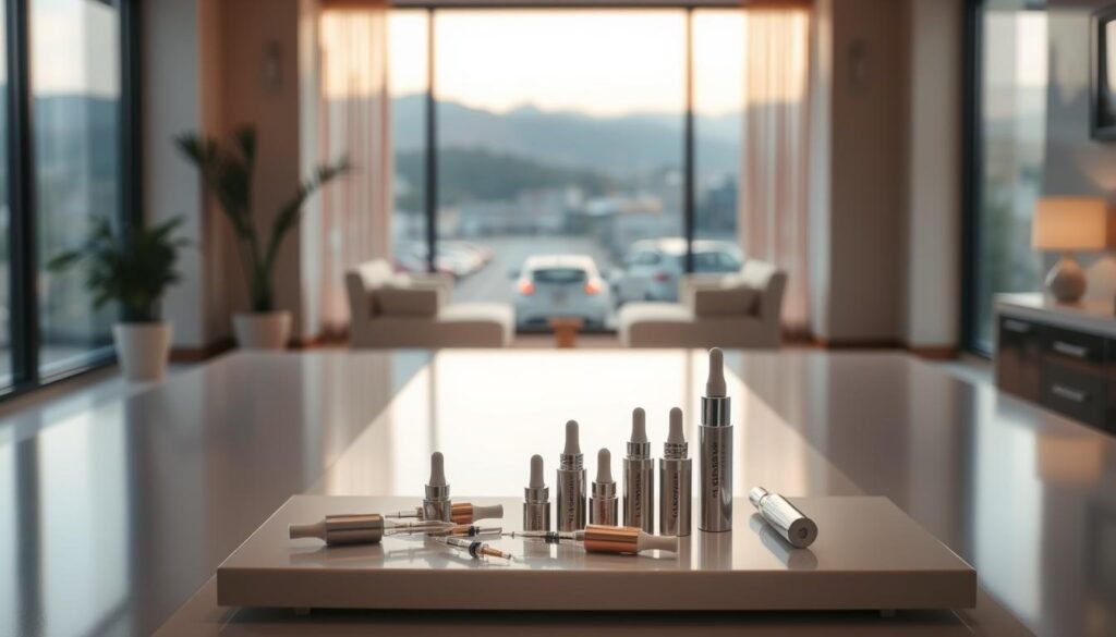 A serene interior setting of the Capri Med Spa in Sherman Oaks, featuring dermal fillers in the foreground. The space is bathed in warm, diffused lighting, creating a soothing atmosphere. The middle ground showcases a display of various filler products, presented on a clean, minimalist table. In the background, a subtle, blurred cityscape can be seen through large windows, providing a sense of place. The overall composition emphasizes the professionalism and expertise of the Capri Med Spa, inviting the viewer to consider the use of dermal fillers for smoothing nasolabial folds. A serene interior setting of the Capri Med Spa in Sherman Oaks, featuring dermal fillers in the foreground. The space is bathed in warm, diffused lighting, creating a soothing atmosphere. The middle ground showcases a display of various filler products, presented on a clean, minimalist table. In the background, a subtle, blurred cityscape can be seen through large windows, providing a sense of place. The overall composition emphasizes the professionalism and expertise of the Capri Med Spa, inviting the viewer to consider the use of dermal fillers for smoothing nasolabial folds.