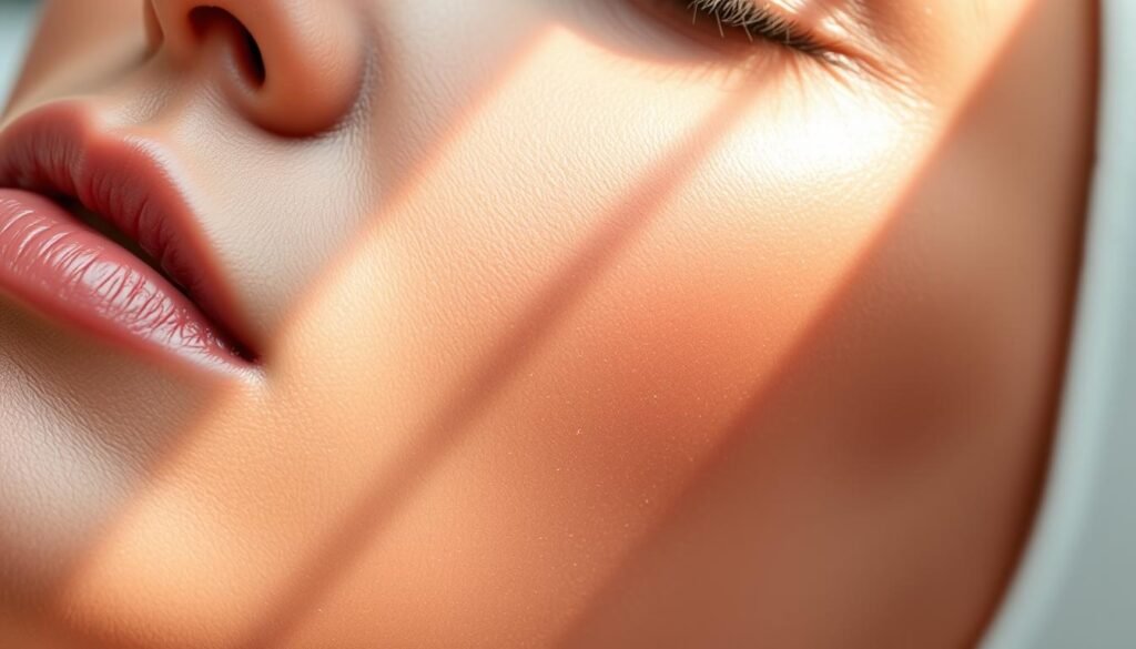 Detailed close-up shot of a serene and tranquil facial skin treatment at Capri Med Spa in Sherman Oaks, California. Soft, diffused lighting highlights the smooth, youthful texture of the skin. Subtle shadows accentuate the natural contours, creating a sense of depth and dimension. The scene conveys a sense of relaxation and rejuvenation, capturing the revitalizing effects of high-quality dermal fillers skillfully applied by experienced professionals. The overall aesthetic is polished, elegant, and visually captivating, reflecting the exceptional results achievable with the latest aesthetic treatments at Capri Med Spa.