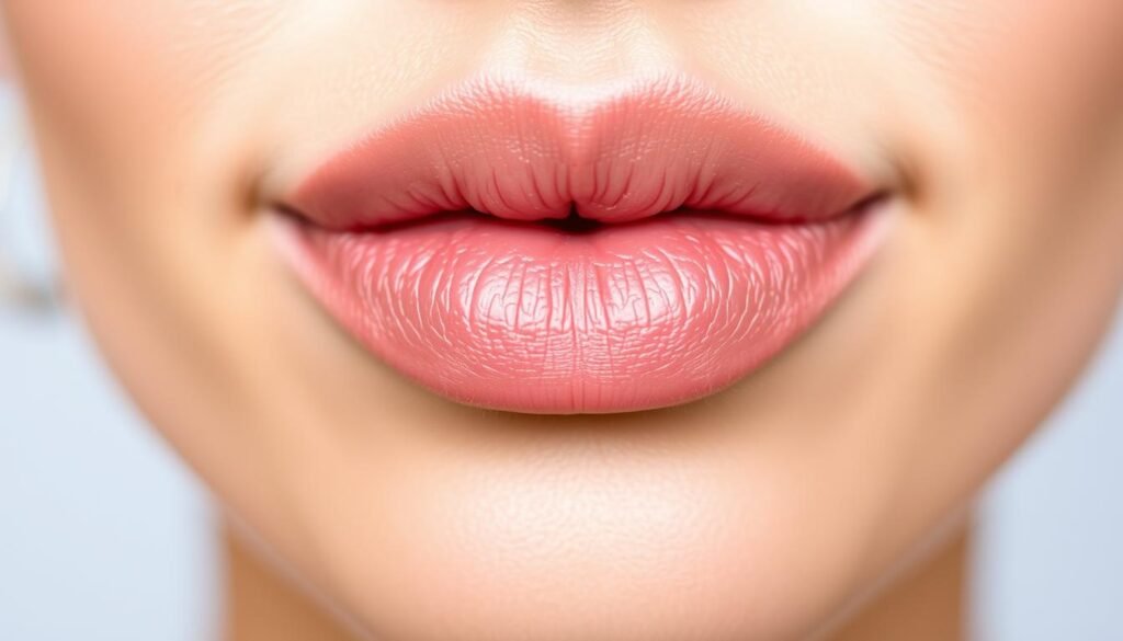 A close-up view of a set of lush, full lips against a soft, blurred background. The lips are gently parted, with a natural, dewy sheen that reflects the soft, even lighting. The skin around the lips is smooth and youthful, highlighting the results of a lip enhancement procedure performed at Capri Med Spa in Altadena. The image conveys a sense of natural beauty, healthy skin, and a subtle, refined aesthetic that aligns with the pre-treatment tips for optimal results.