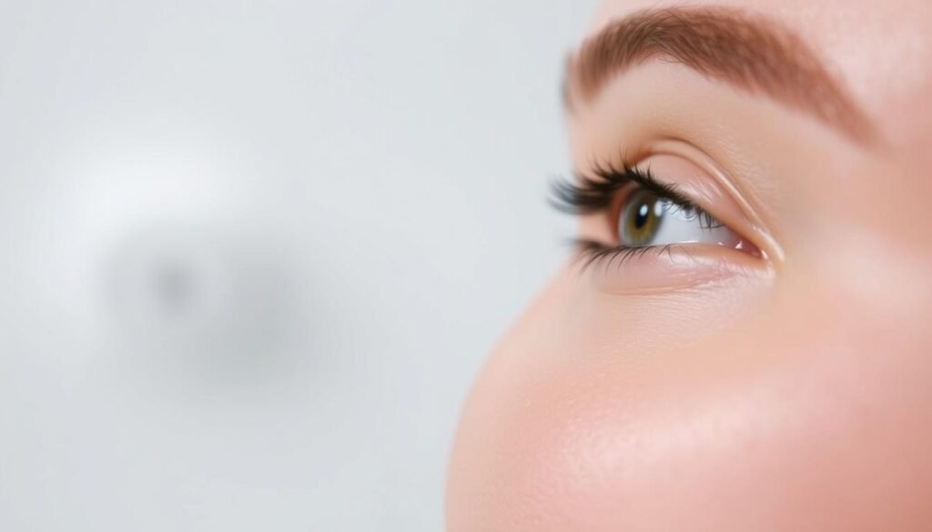 A high-resolution, detailed close-up image of temple fillers, featuring the Capri Med Spa brand. The foreground showcases the smooth, natural-looking temple injections, with a slight shine and sheen to suggest a healthy, youthful appearance. The middle ground blurs softly, drawing the eye to the focal point. The background is a clean, minimalist setting, perhaps a white wall or medical office environment, allowing the temple fillers to be the sole focus. Soft, diffused lighting from the side creates gentle shadows and highlights the contours of the treated area. The overall mood is professional, clinical, and informative, suitable for a medical article on the subject.